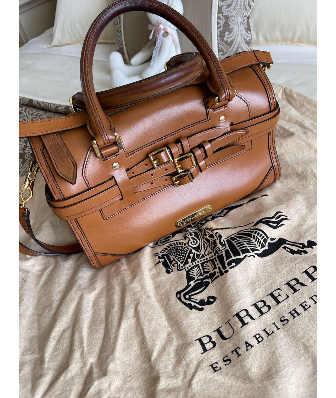 BURBERRY Коричневая кожаная сумка с короткими ручками, фото 2