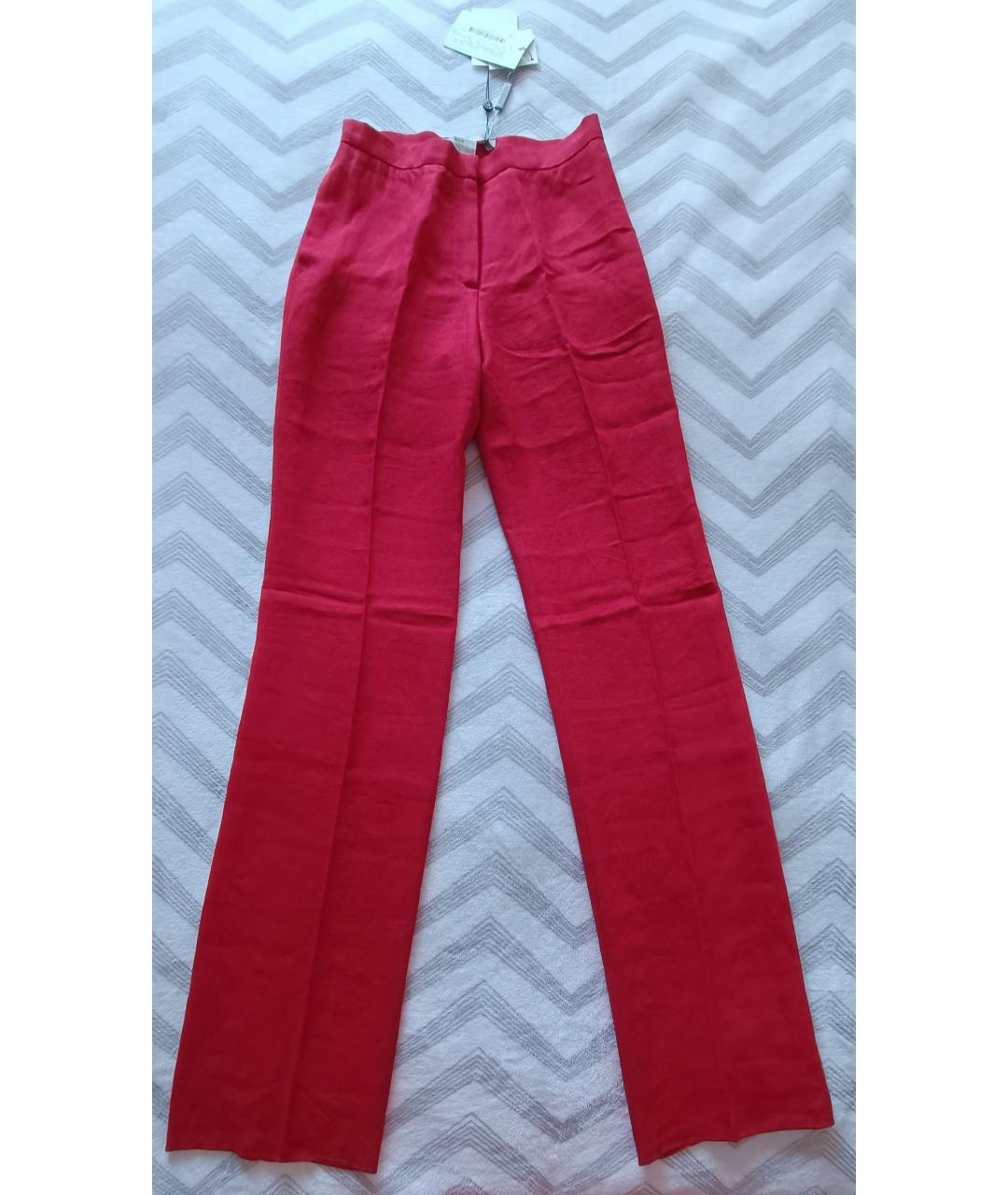 MAX MARA Красные льняные прямые брюки, фото 10