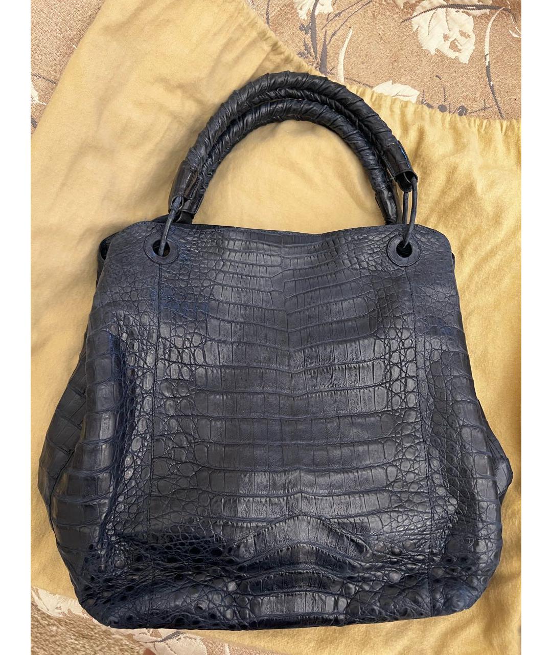 NANCY GONZALEZ Темно-синяя сумка тоут из экзотической кожи, фото 6