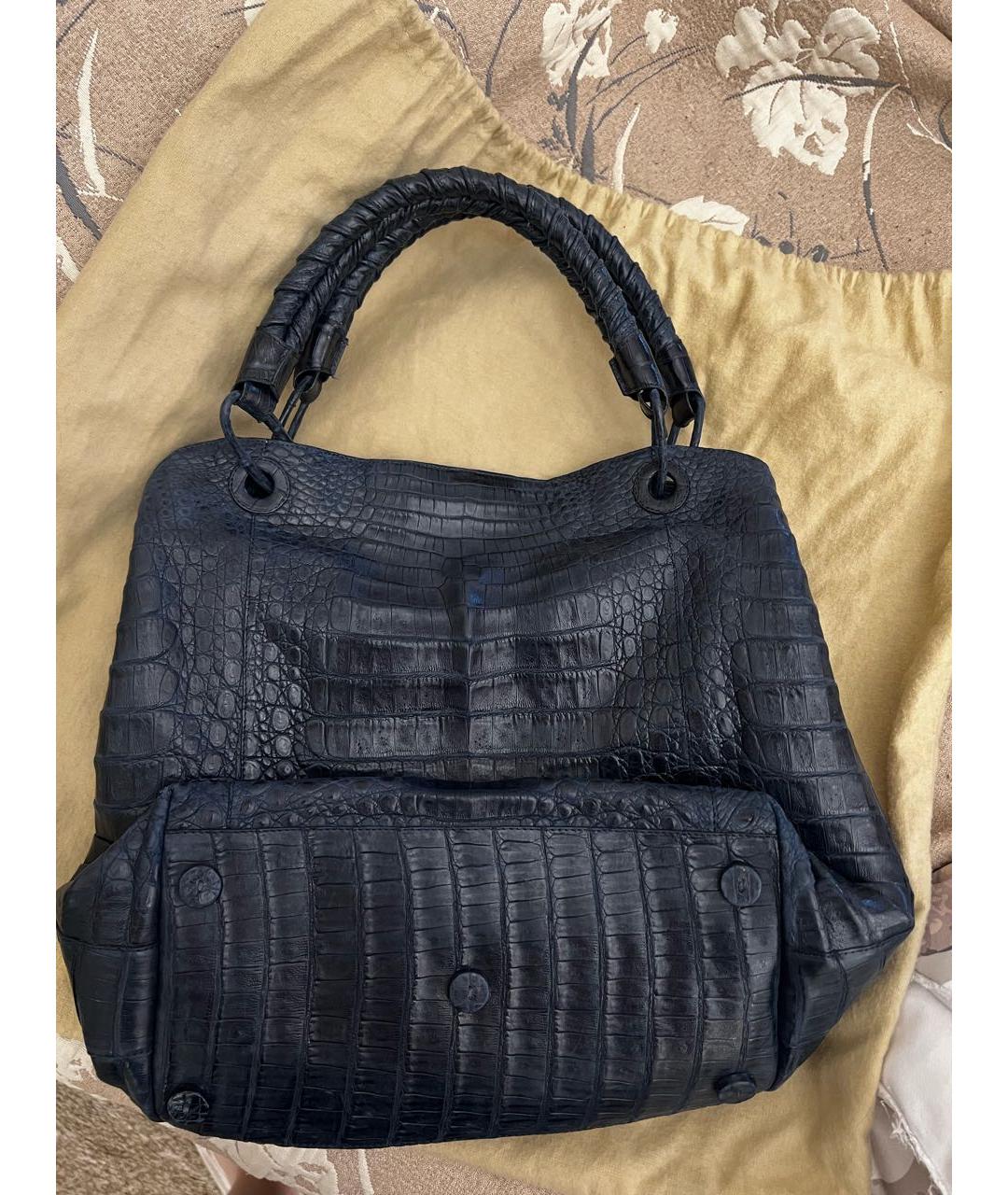 NANCY GONZALEZ Темно-синяя сумка тоут из экзотической кожи, фото 2