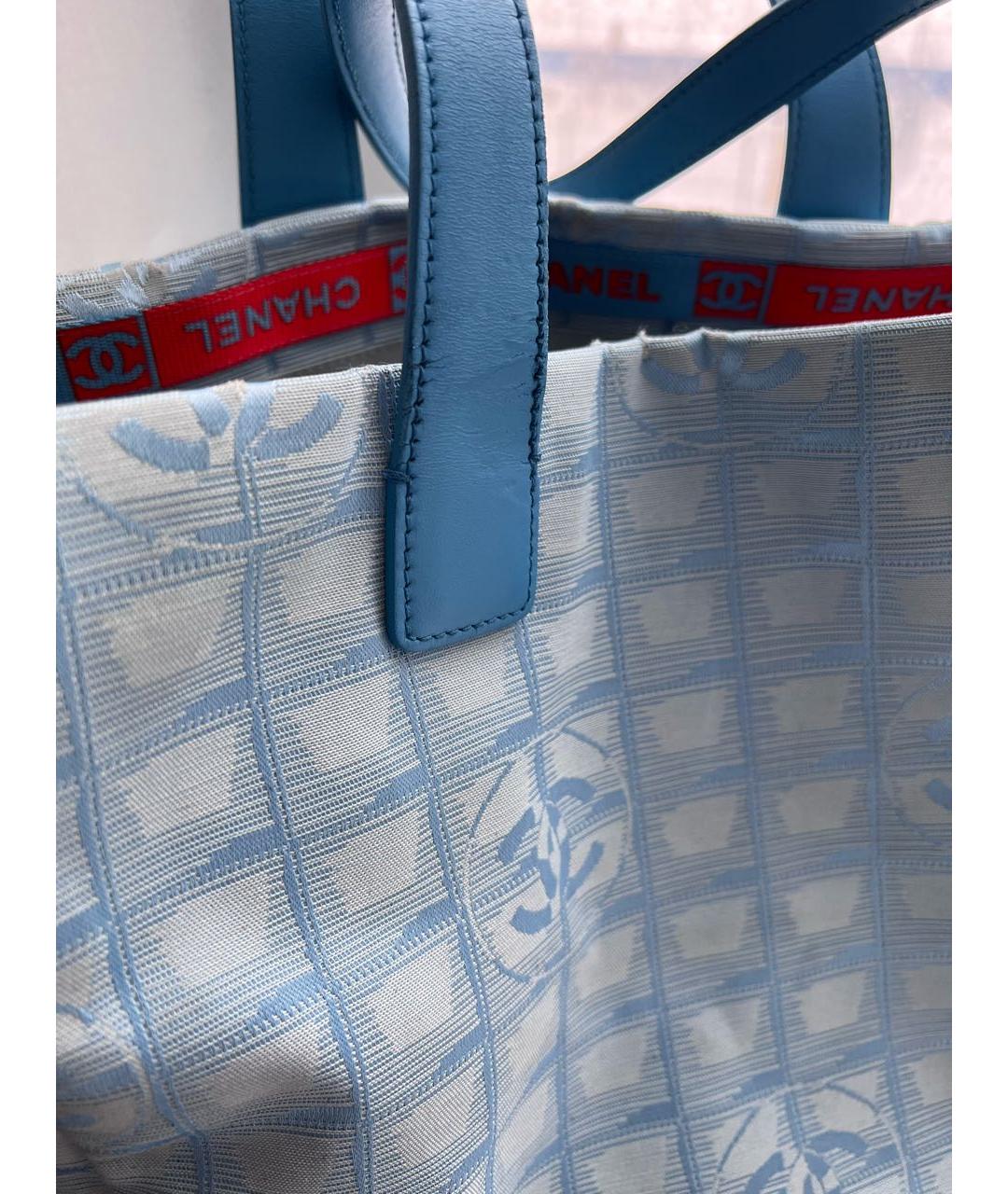 CHANEL PRE-OWNED Голубая тканевая сумка тоут, фото 8