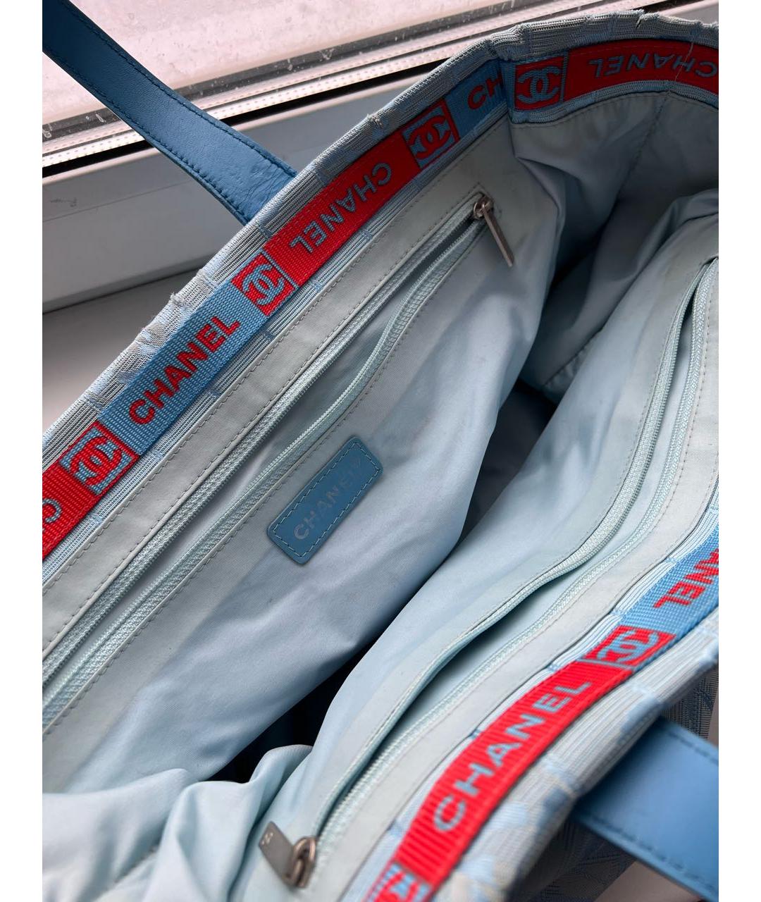 CHANEL PRE-OWNED Голубая тканевая сумка тоут, фото 3