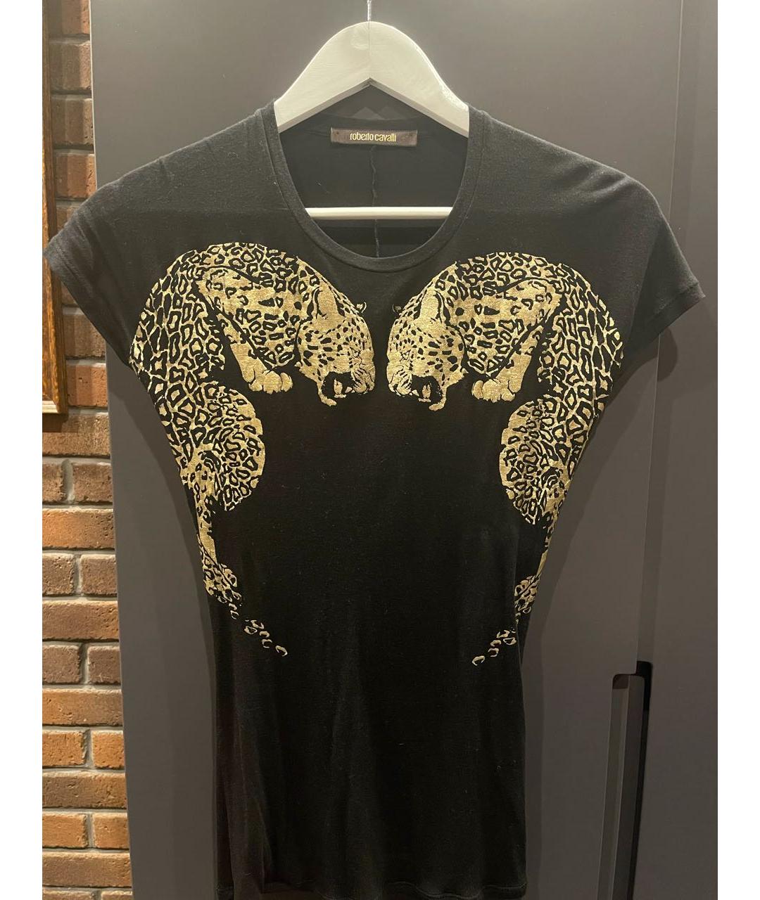 ROBERTO CAVALLI Черная хлопко-эластановая футболка, фото 4