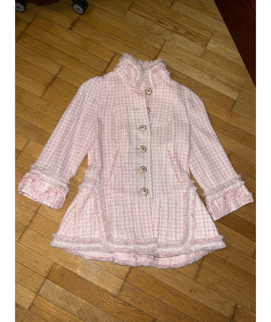 CHANEL Розовый твидовый жакет/пиджак, фото 5