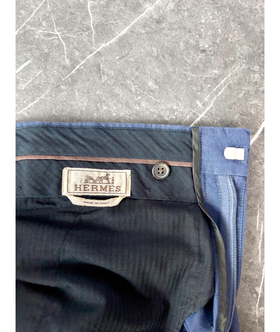 HERMES Синие хлопковые брюки чинос, фото 7