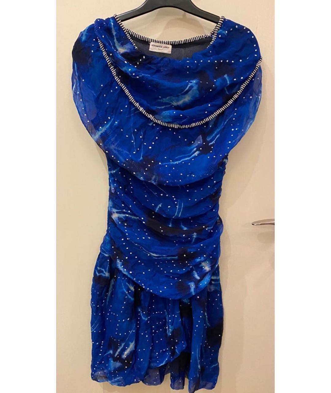 VERONIQUE LEROY Синее шелковое платье, фото 5