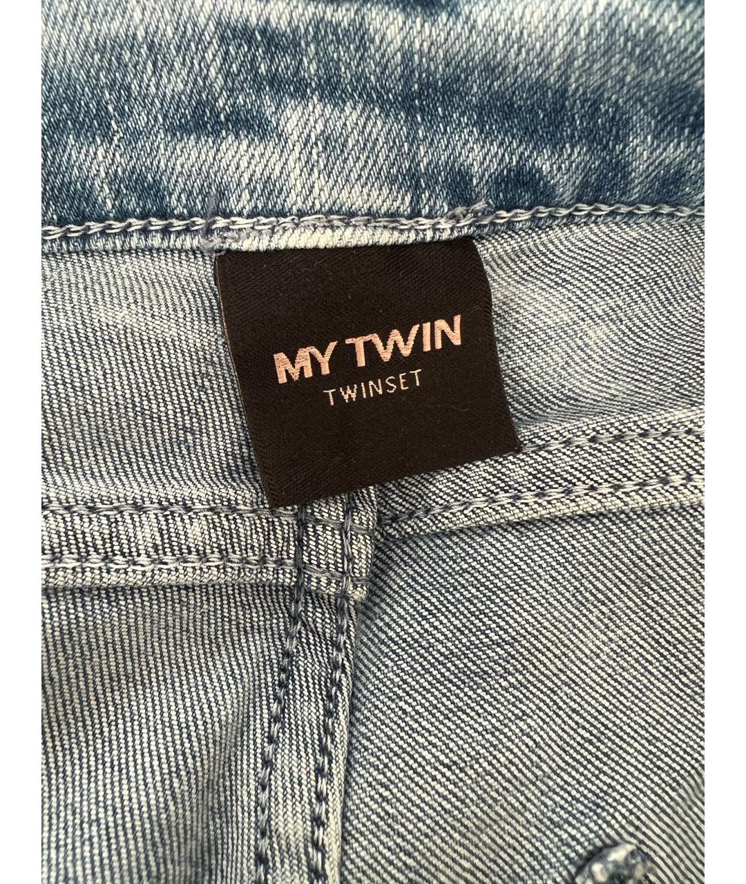 TWIN-SET Голубые хлопко-эластановые прямые джинсы, фото 3
