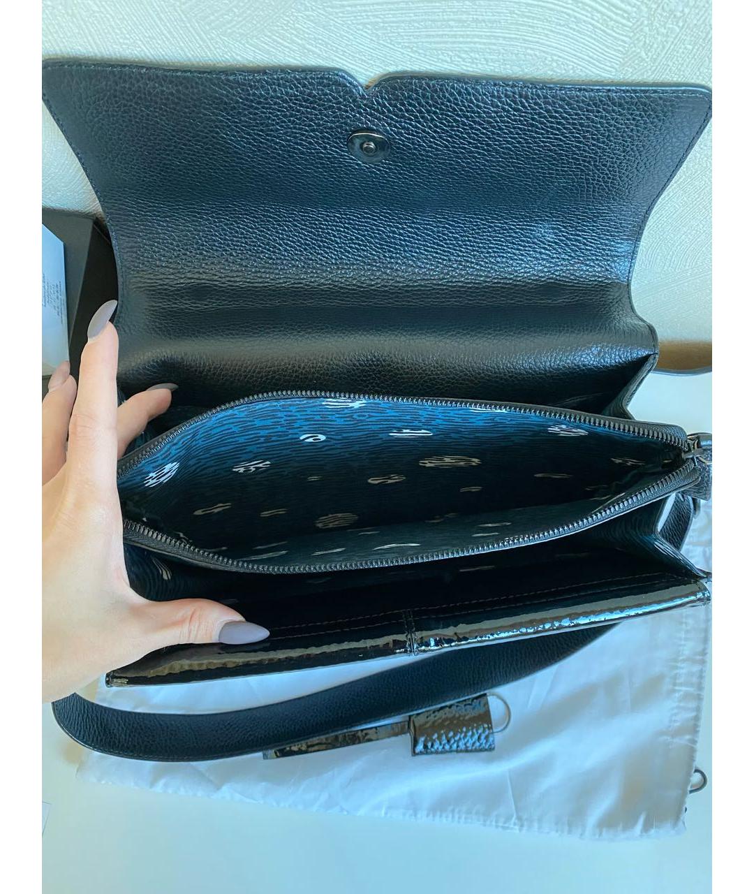 KENZO Черная кожаная сумка с короткими ручками, фото 4