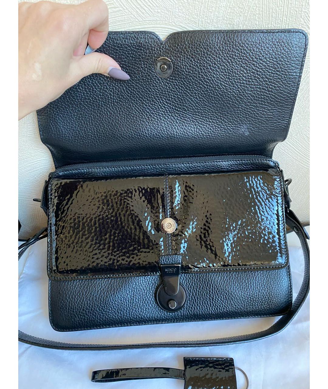 KENZO Черная кожаная сумка с короткими ручками, фото 5