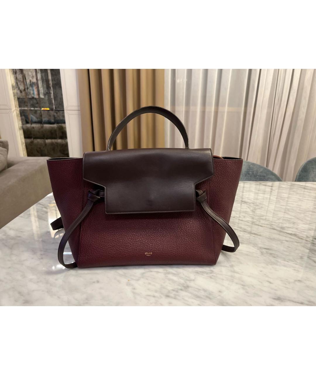 CELINE Бордовая кожаная сумка тоут, фото 9