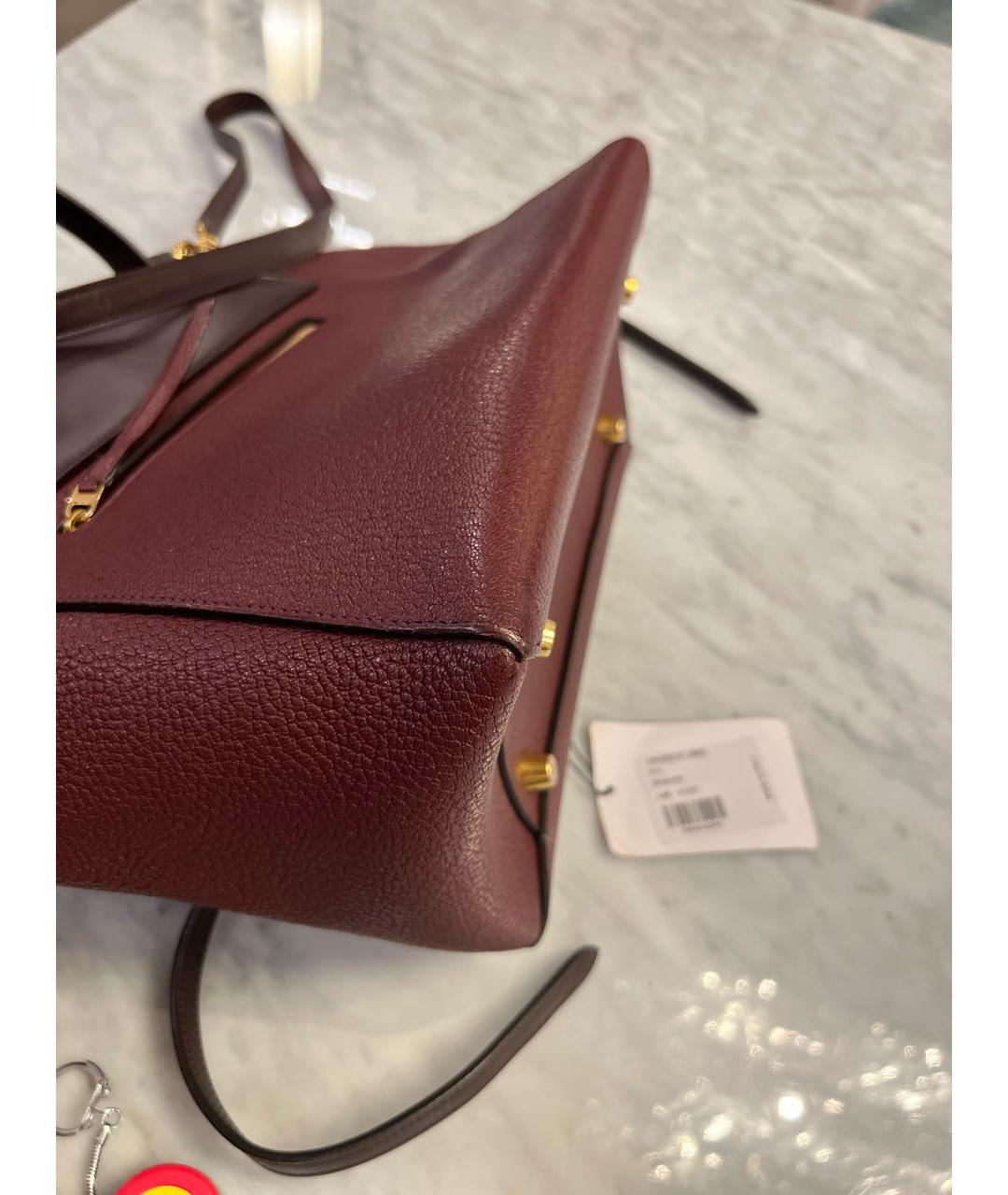CELINE Бордовая кожаная сумка тоут, фото 7