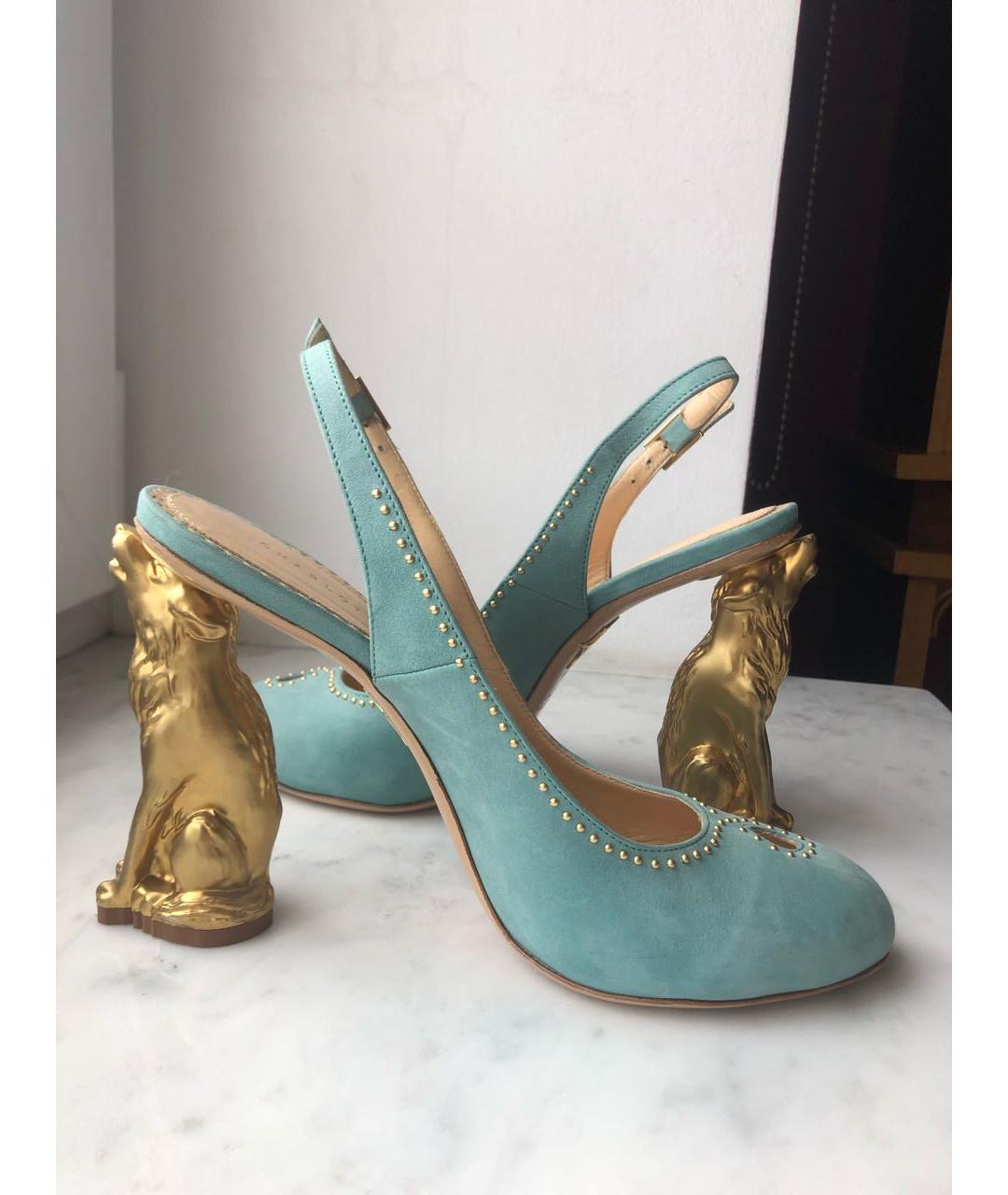 CHARLOTTE OLYMPIA Бирюзовые замшевые туфли, фото 6