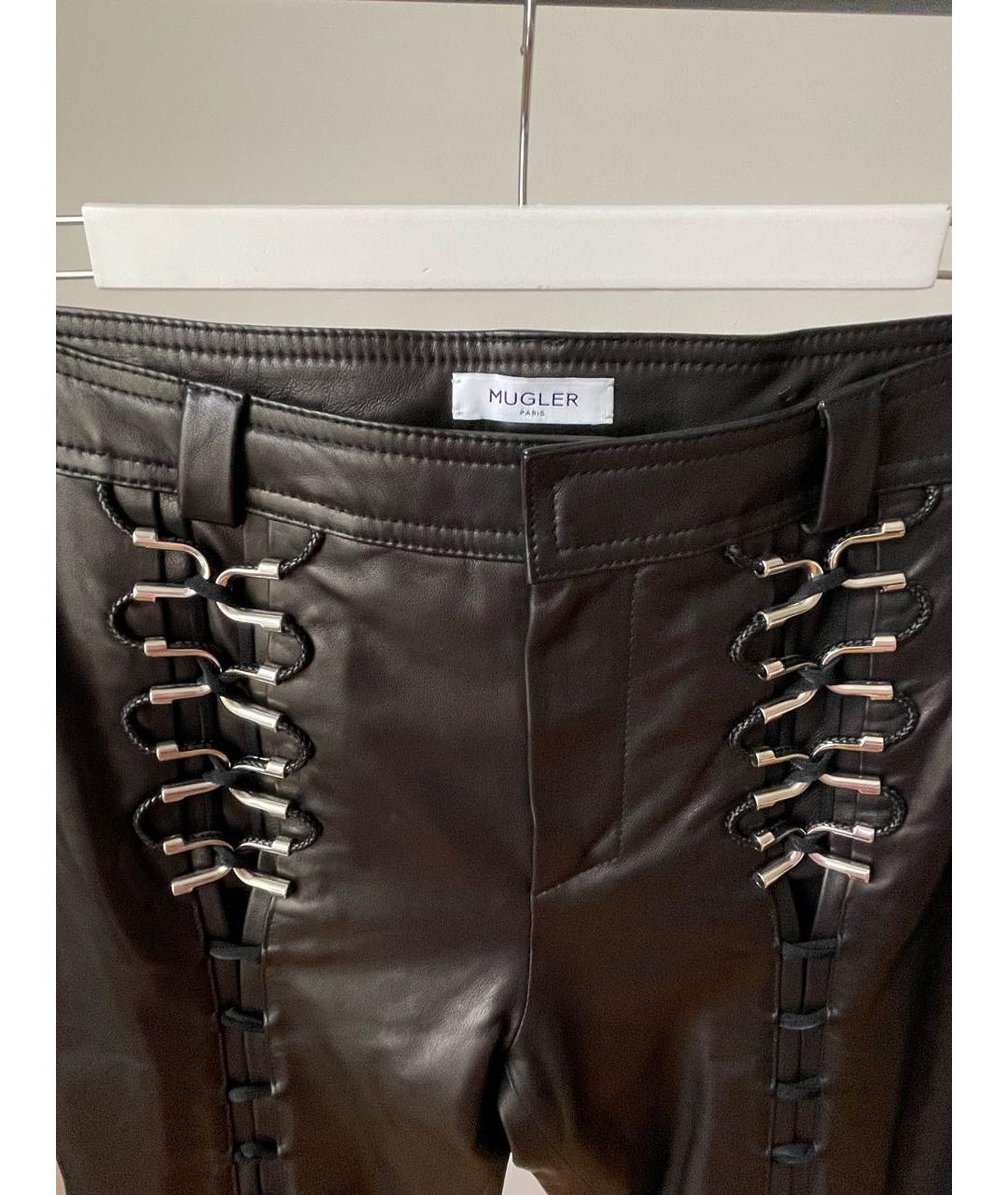MUGLER Черные кожаные брюки узкие, фото 3