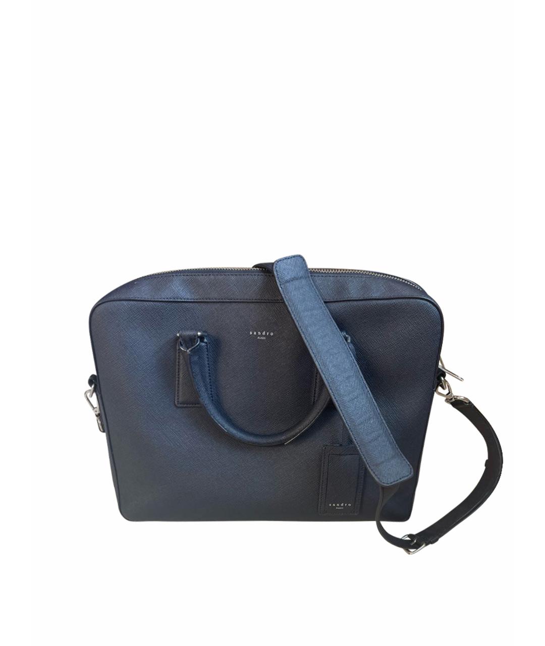 SANDRO Темно-синяя кожаная сумка на плечо, фото 1