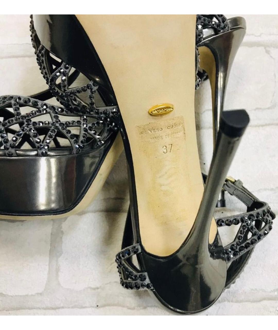 SERGIO ROSSI Антрацитовые кожаные босоножки, фото 6