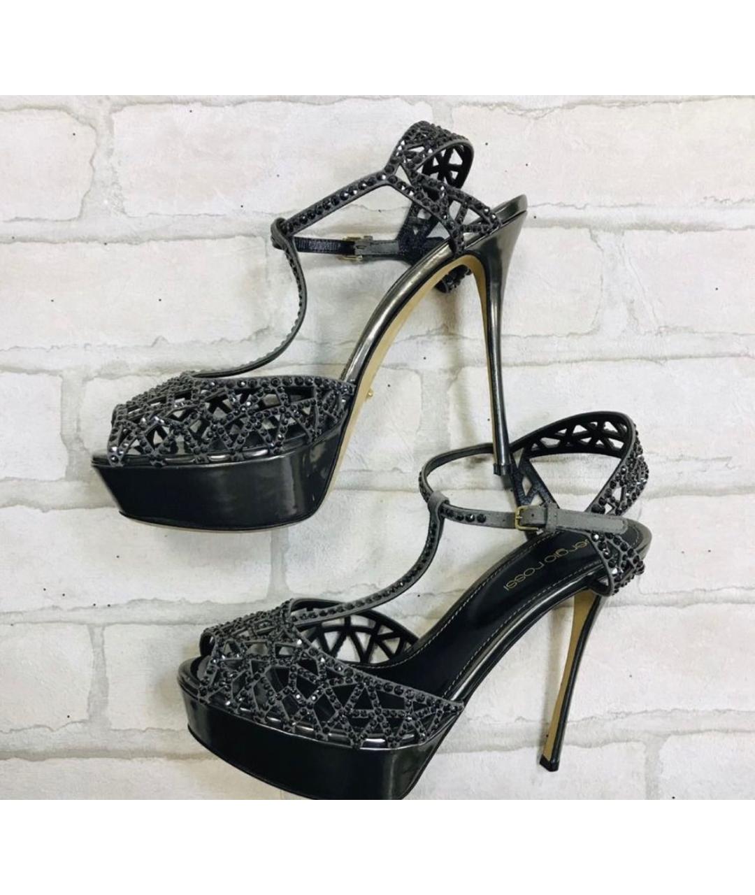 SERGIO ROSSI Антрацитовые кожаные босоножки, фото 3