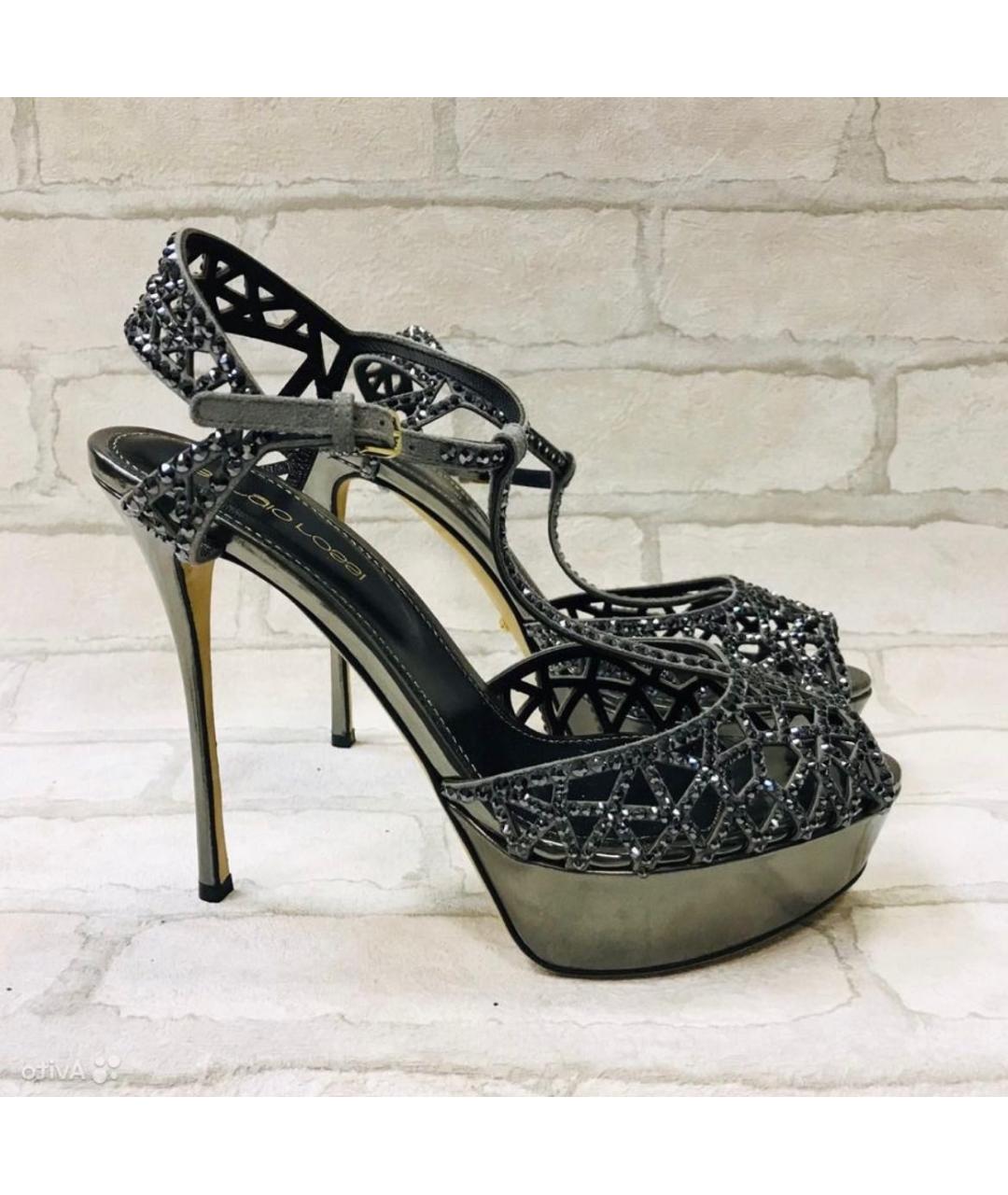 SERGIO ROSSI Антрацитовые кожаные босоножки, фото 7