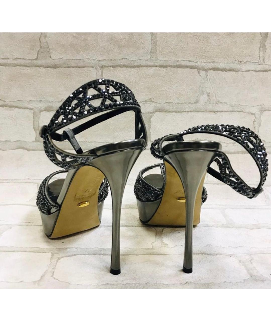 SERGIO ROSSI Антрацитовые кожаные босоножки, фото 4