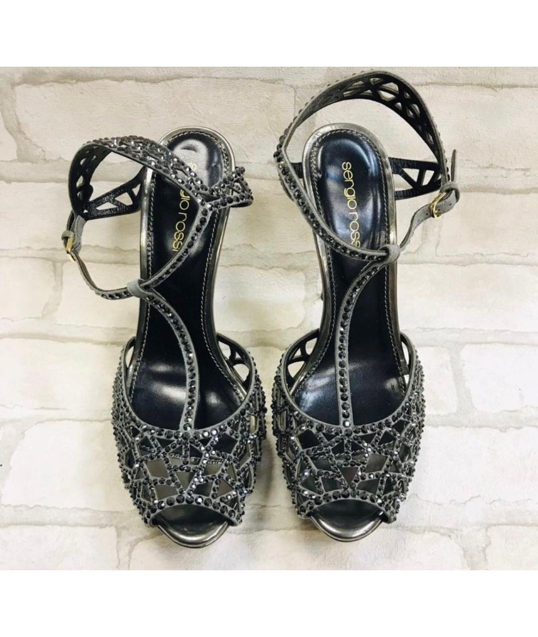 SERGIO ROSSI Антрацитовые кожаные босоножки, фото 2