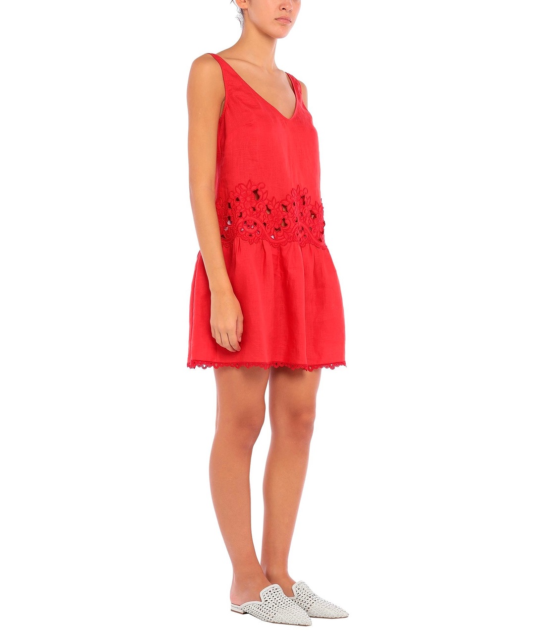 ERMANNO SCERVINO Красное льняное повседневное платье, фото 7