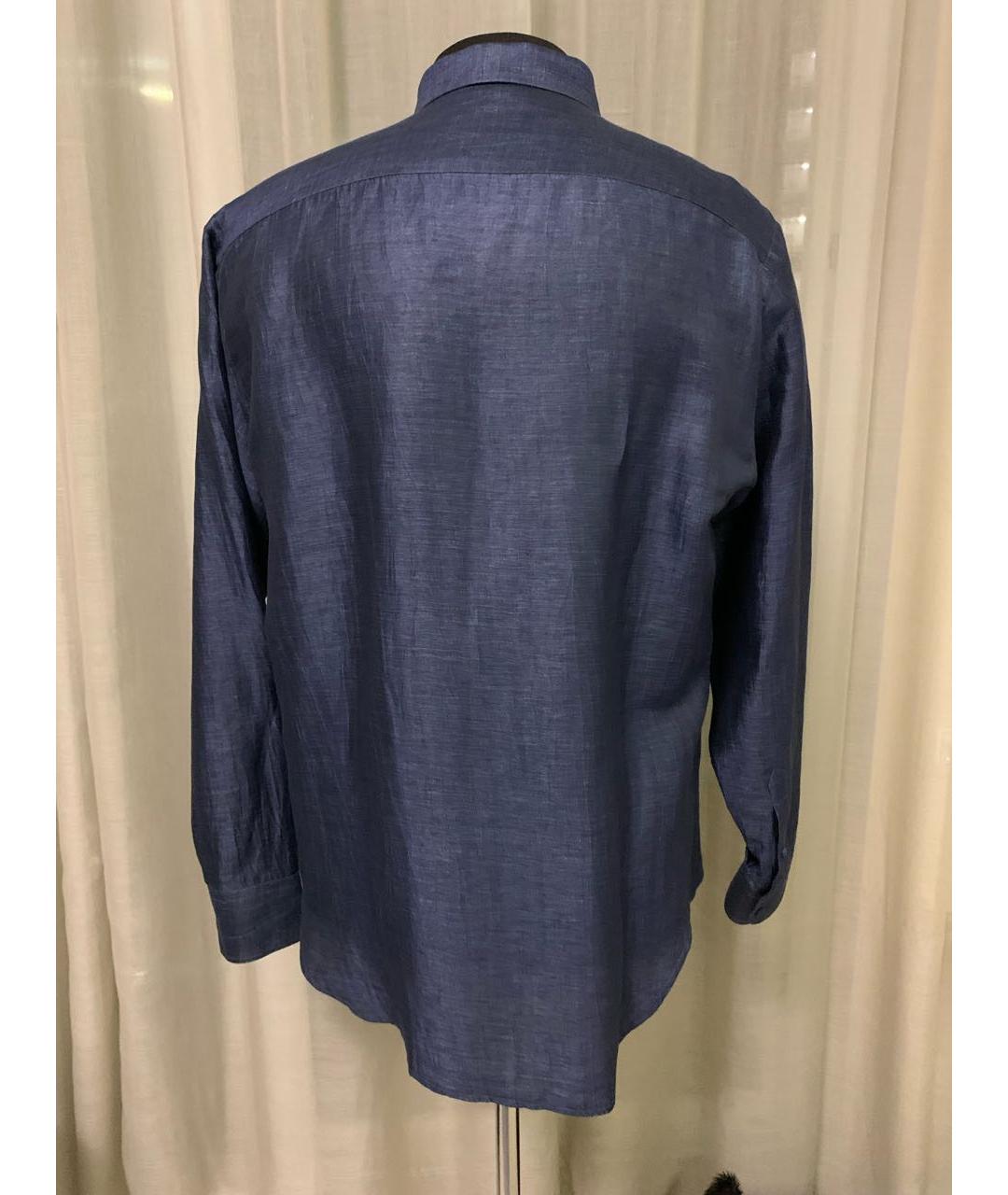 GIORGIO ARMANI Синяя хлопко-шелковая классическая рубашка, фото 2