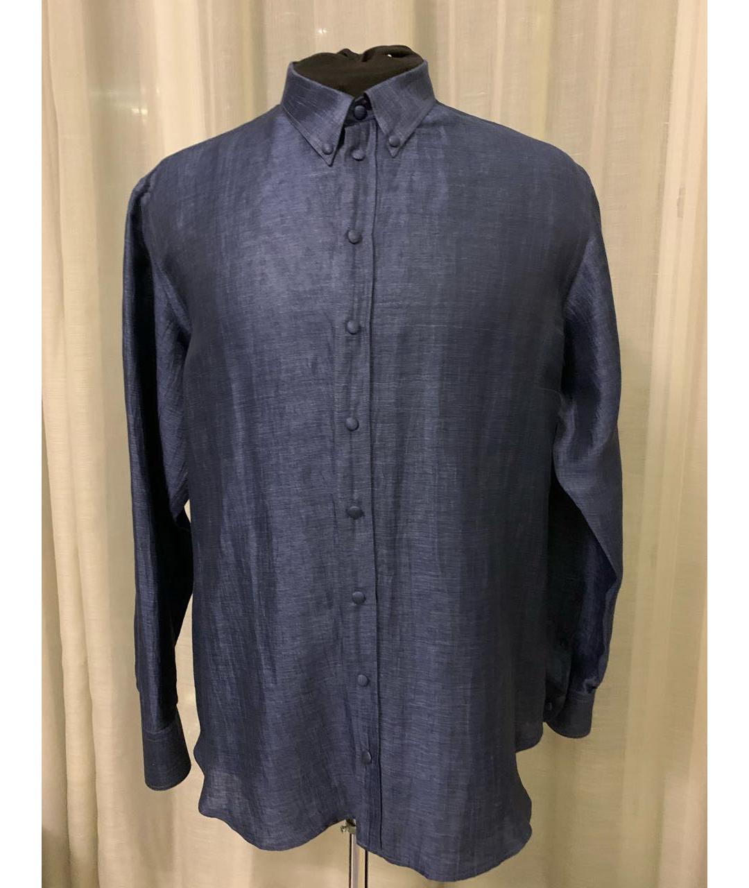 GIORGIO ARMANI Синяя хлопко-шелковая классическая рубашка, фото 6