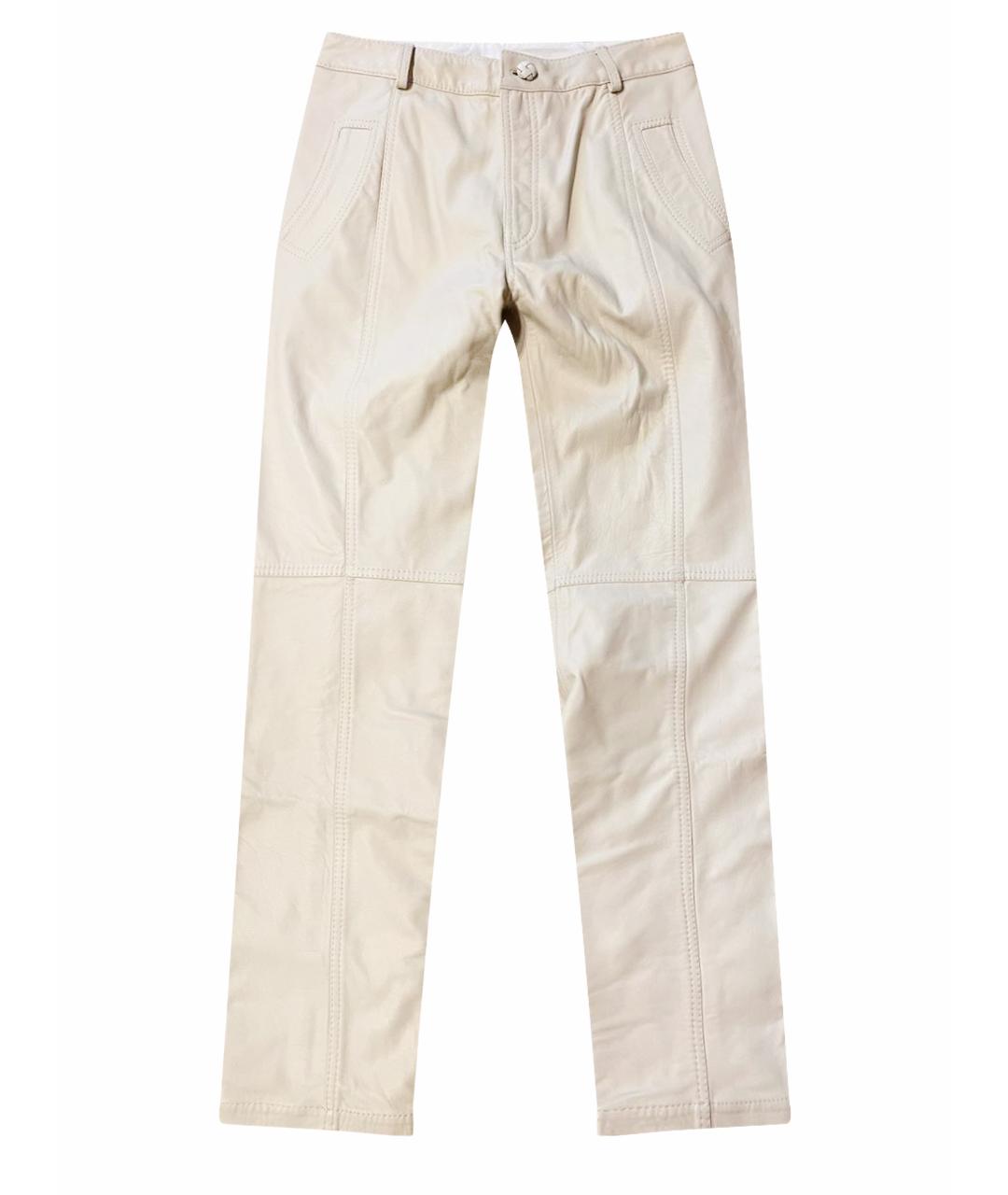 JOHANNA ORTIZ Бежевые кожаные прямые брюки, фото 1