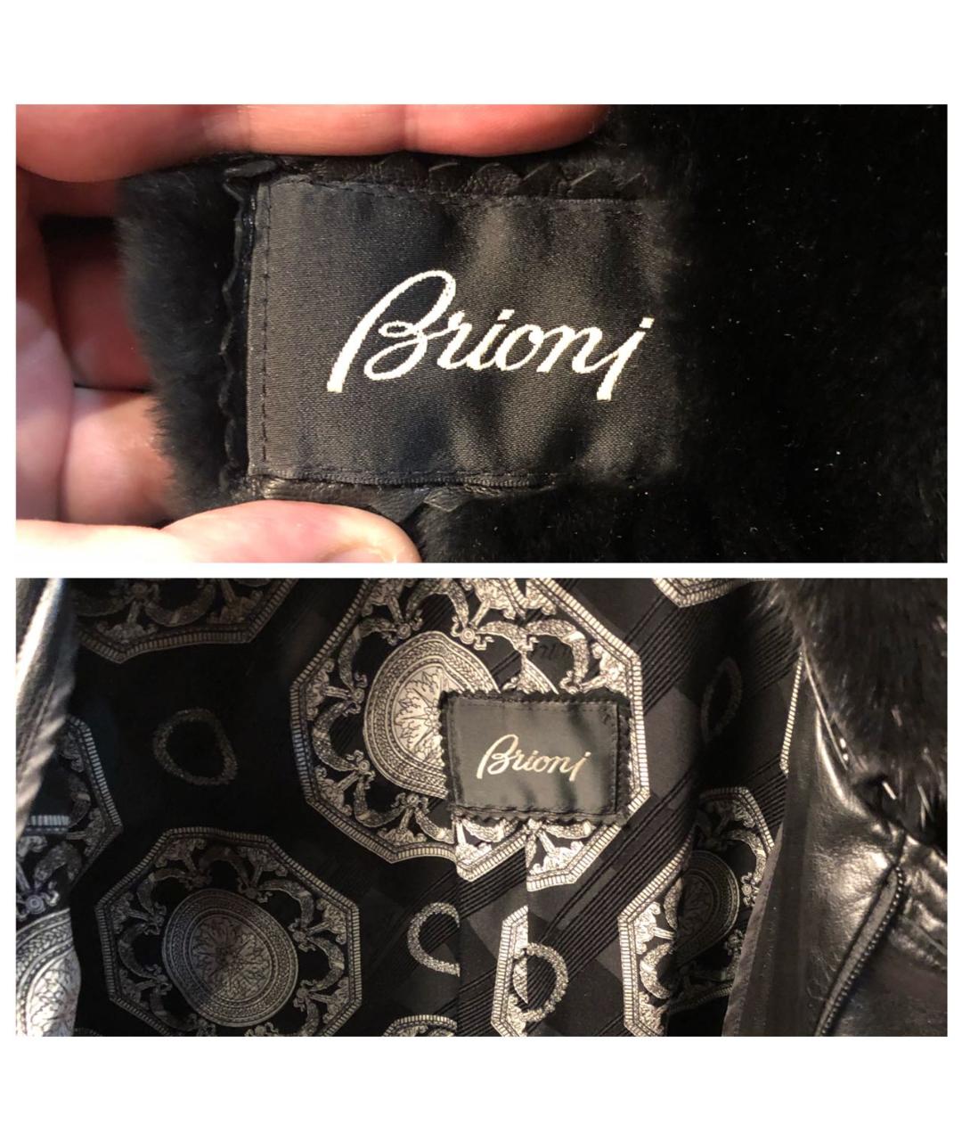 BRIONI Черное кожаное пальто, фото 2