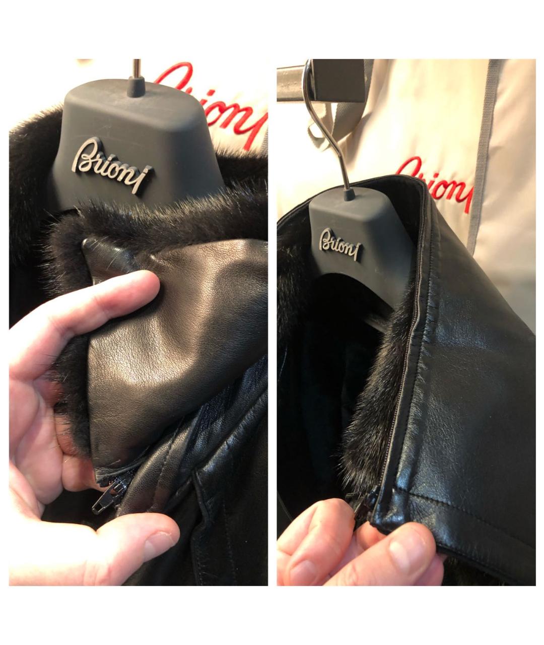 BRIONI Черное кожаное пальто, фото 3