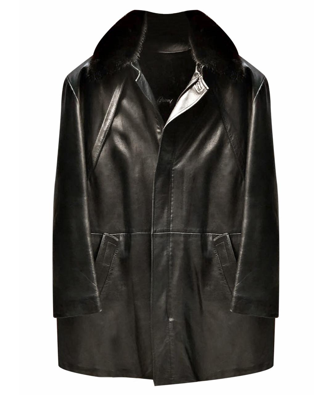 BRIONI Черное кожаное пальто, фото 1