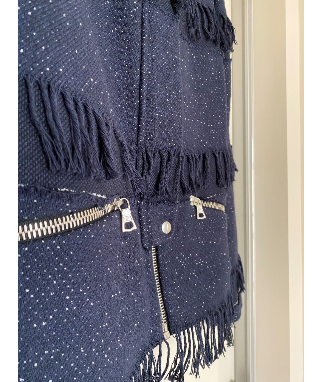 SANDRO Темно-синий твидовый жакет/пиджак, фото 3