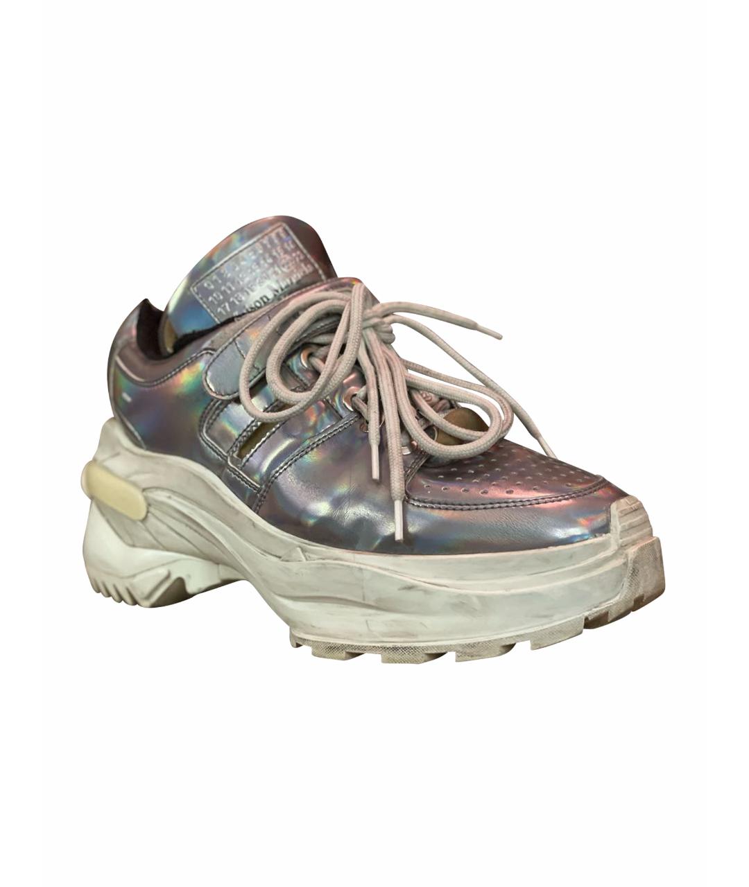 MAISON MARGIELA Серебряные кожаные кроссовки, фото 1