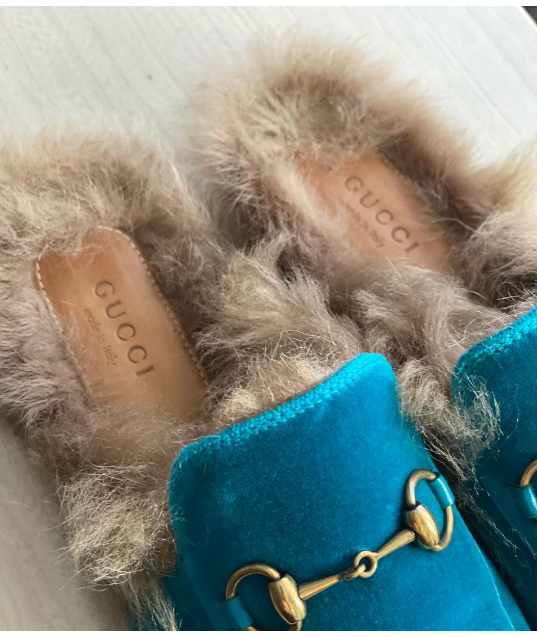 GUCCI Голубые бархатные сабо, фото 6