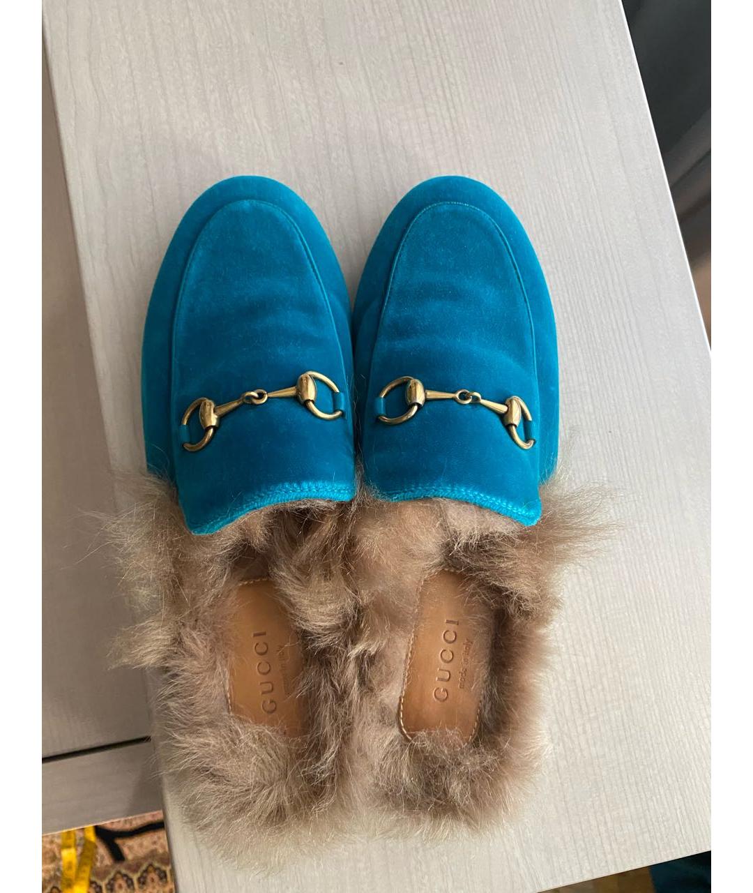 GUCCI Голубые бархатные сабо, фото 3