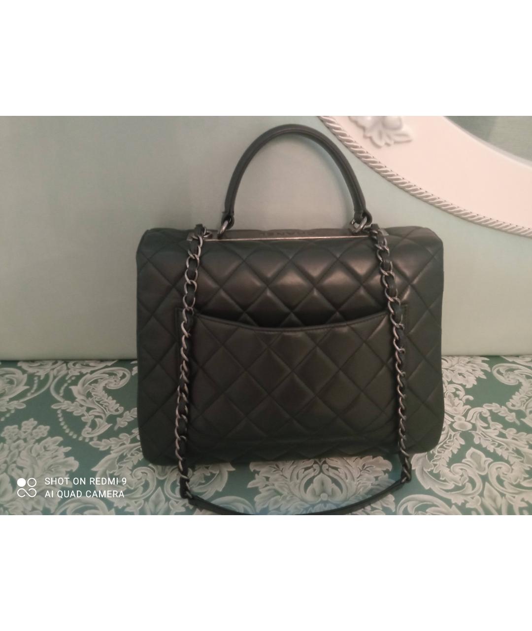 CHANEL Серая кожаная сумка с короткими ручками, фото 5