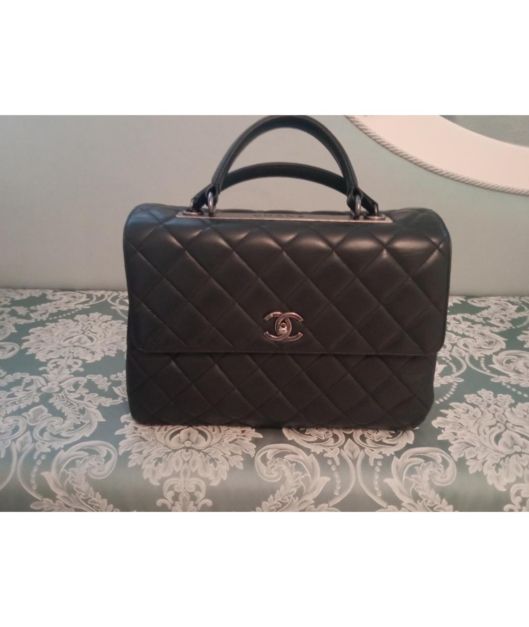 CHANEL Серая кожаная сумка с короткими ручками, фото 8