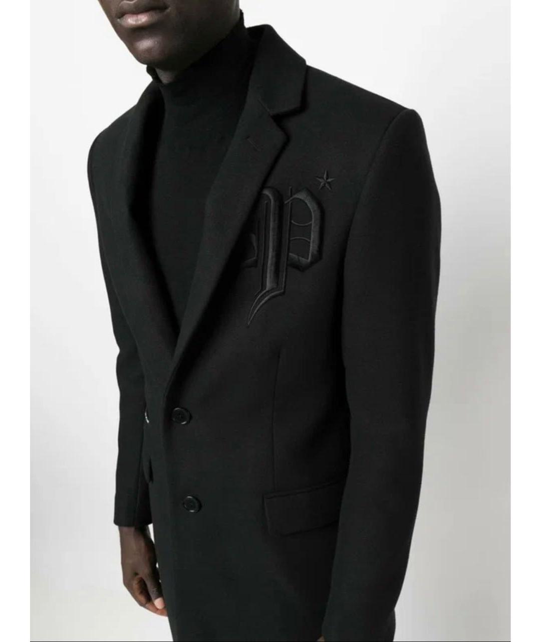 PHILIPP PLEIN Черное шерстяное пальто, фото 2