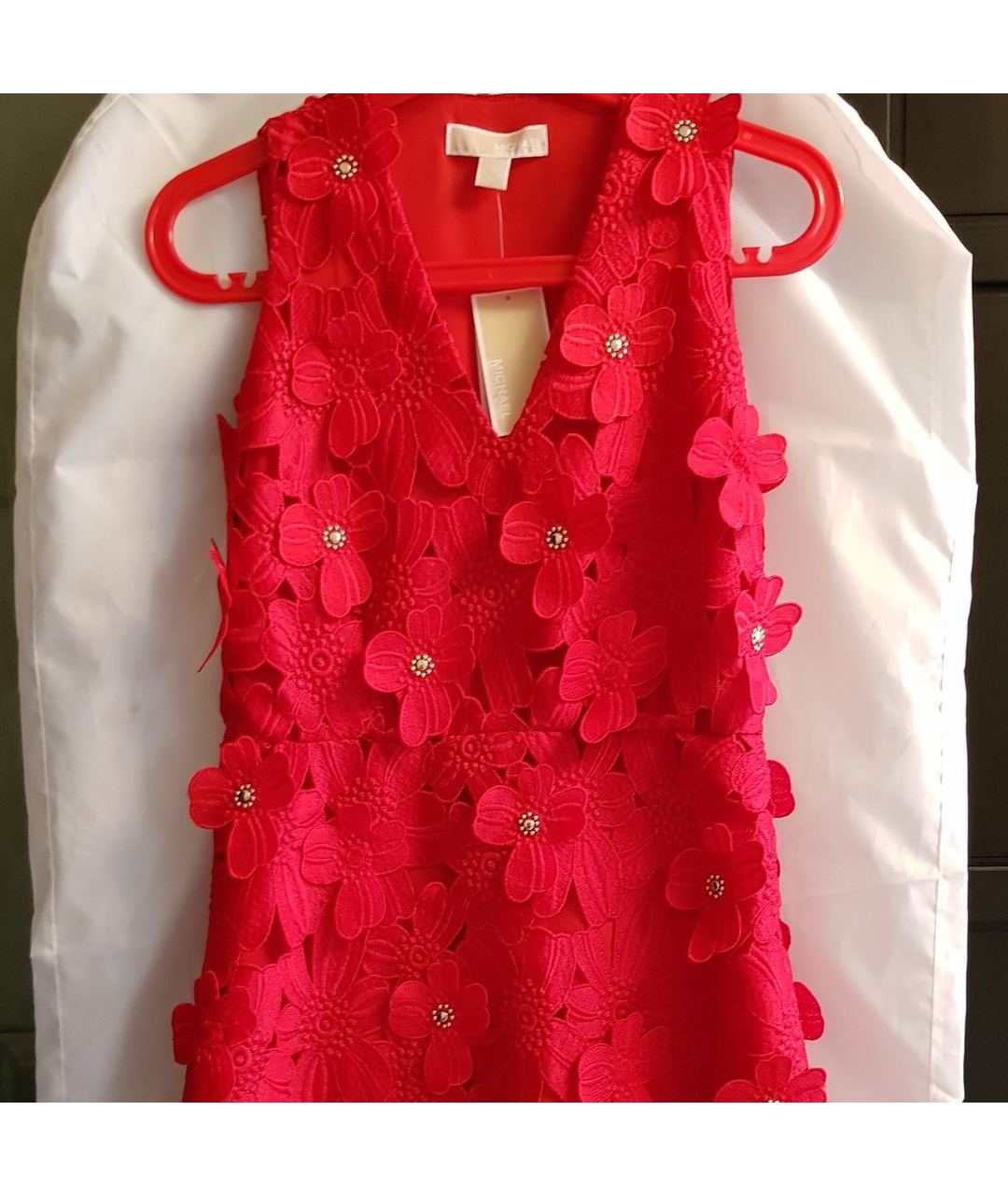 MICHAEL KORS Красное кружевное коктейльное платье, фото 4