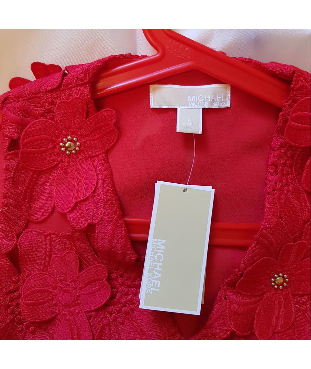 MICHAEL KORS Красное кружевное коктейльное платье, фото 7
