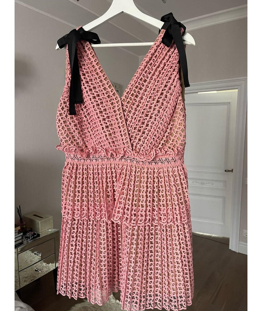 SELF-PORTRAIT Розовое кружевное коктейльное платье, фото 7