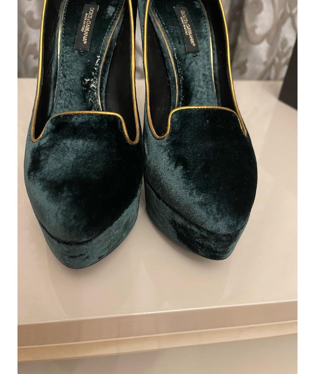 DOLCE&GABBANA Зеленые бархатные туфли, фото 3