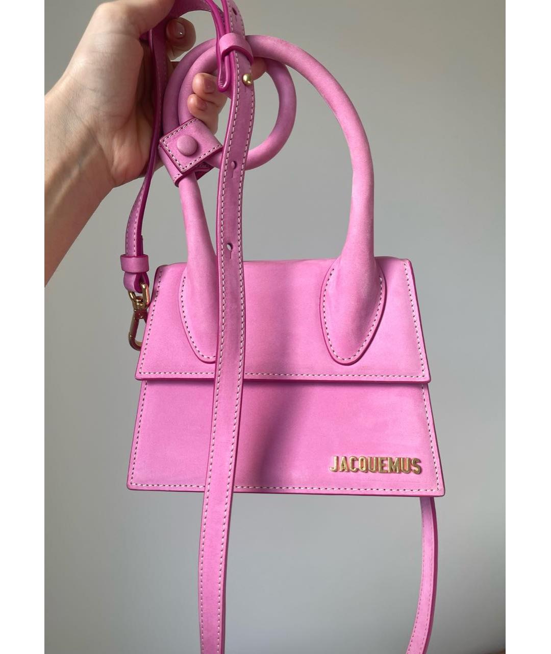 JACQUEMUS Розовая замшевая сумка через плечо, фото 8
