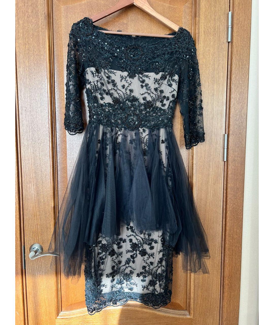 MARCHESA Черное полиэстеровое коктейльное платье, фото 8