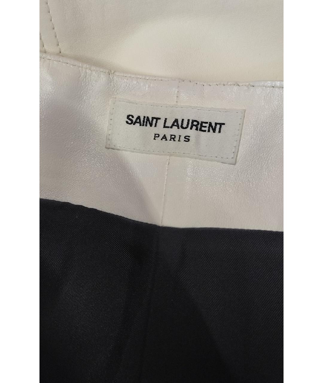 SAINT LAURENT Белая кожаная юбка мини, фото 3