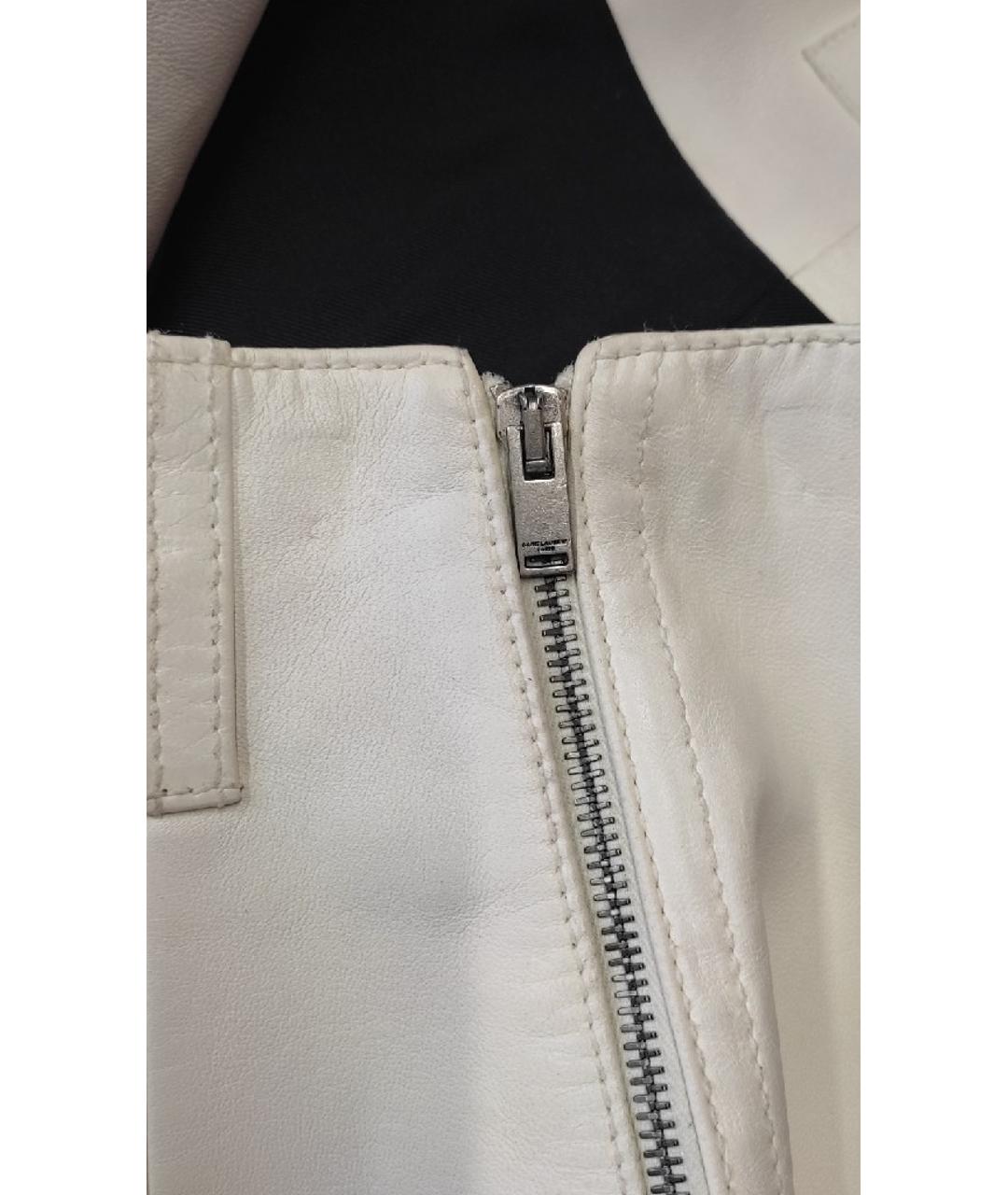 SAINT LAURENT Белая кожаная юбка мини, фото 4