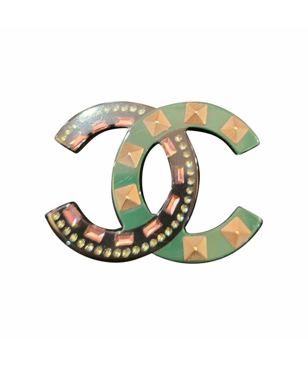 CHANEL Зеленая пластиковая булавка / брошь, фото 1