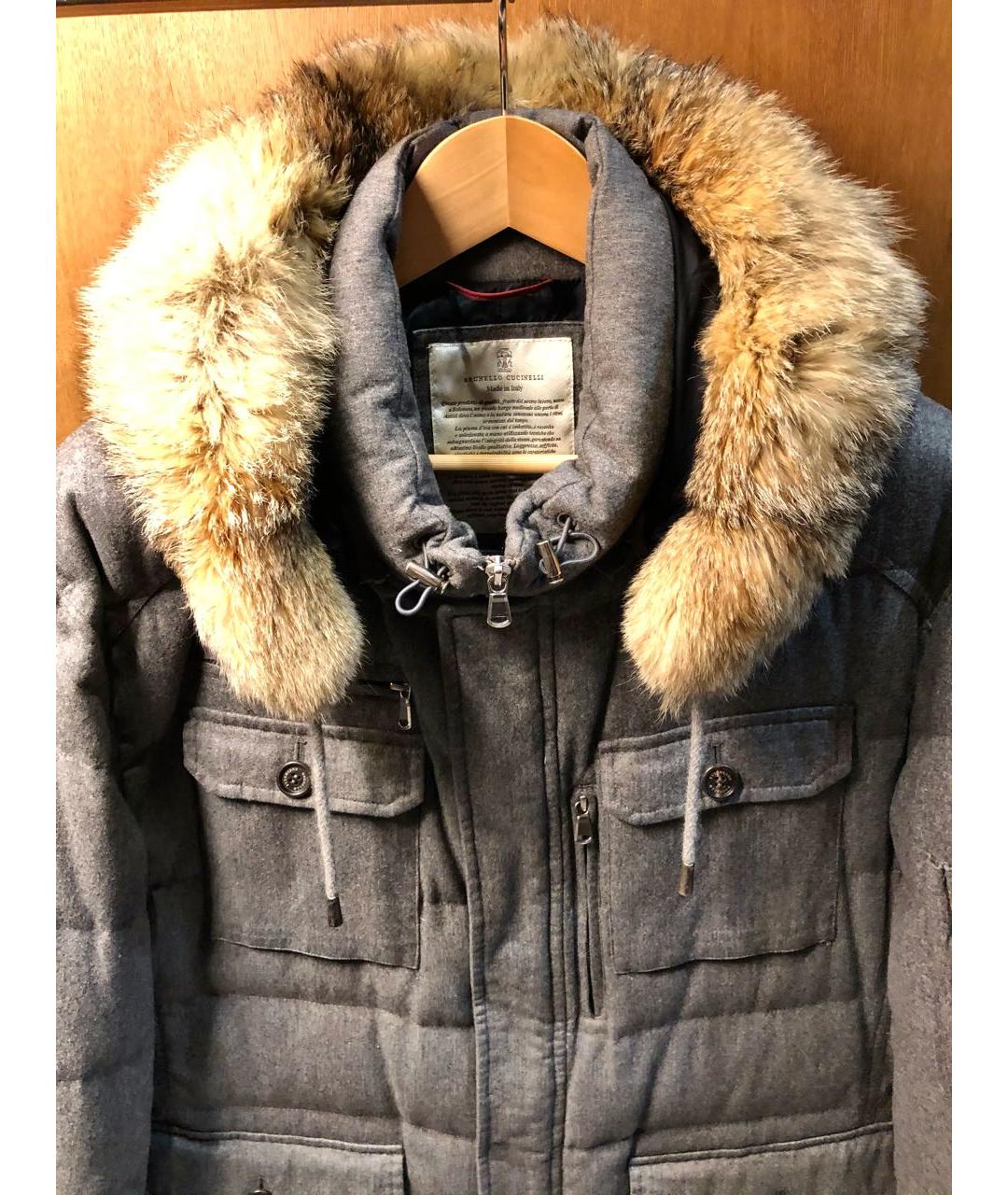 BRUNELLO CUCINELLI Серый шерстяной пуховик, фото 3