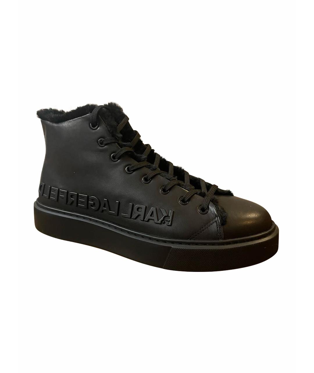 KARL LAGERFELD Черные кожаные высокие ботинки, фото 1
