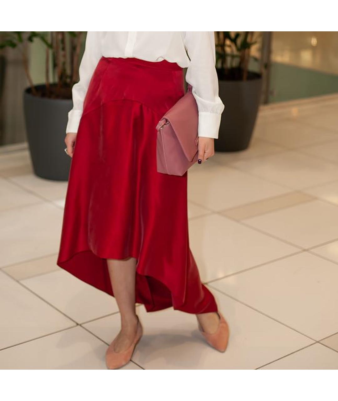 RUBAN Красная шелковая юбка миди, фото 6