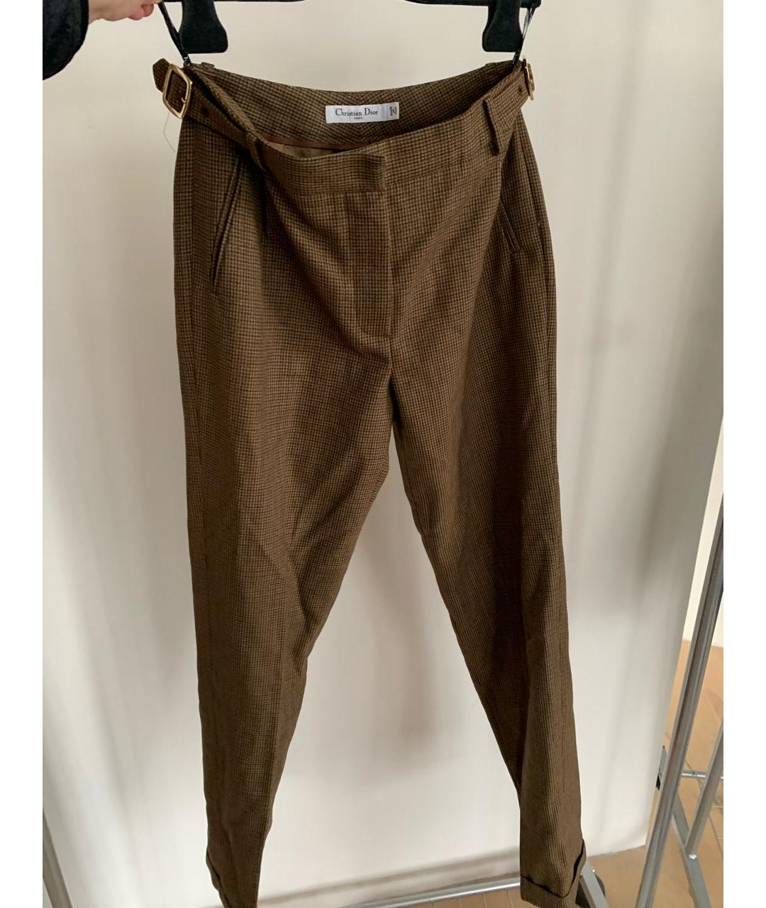 CHRISTIAN DIOR Коричневые шерстяные прямые брюки, фото 5